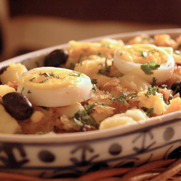 Bacalhau à Gomes de Sá c/ batata doce