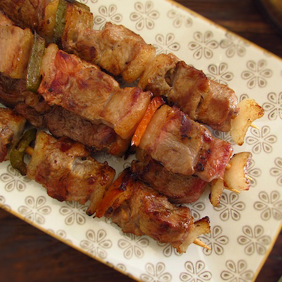 Espetadas de peru c/ arroz de legumes