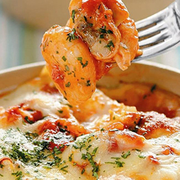 Pescada gratinada c/ camarão