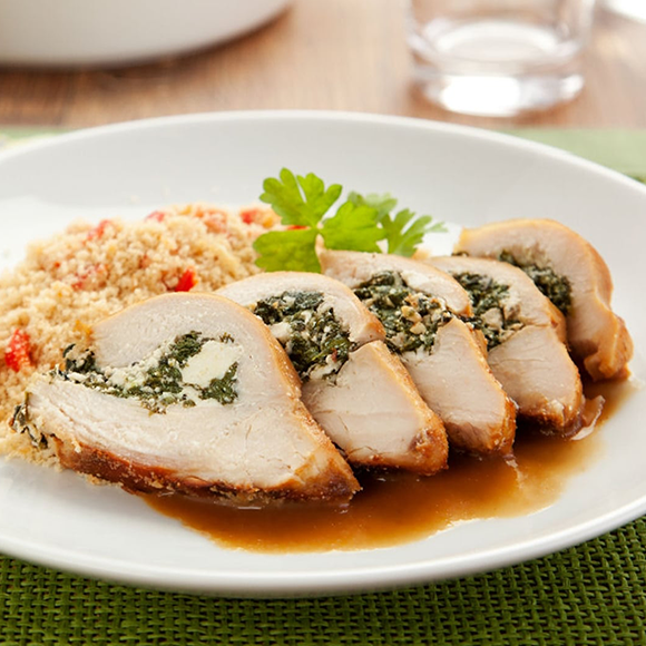 Supremos de frango c/ espinafres e ricota c/ arroz