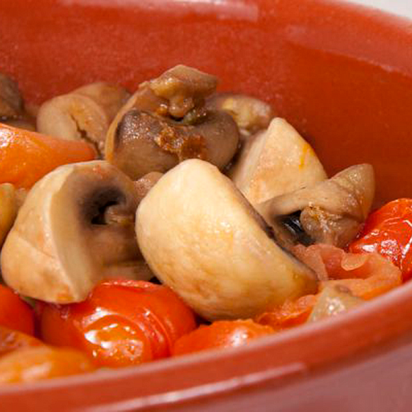 Estufado de cogumelos c/ castanhas e arroz integral