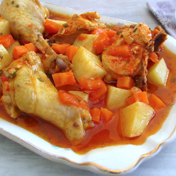 Frango estufado de courgete e cenoura baby c/ arroz