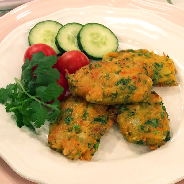 Pataniscas de grão e cenoura c/ arroz